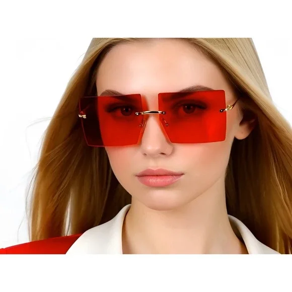 Sunglasses Red Lens Large Oversized XL Square Lady Women Retro Vintage Lentes - Picture 10 of 10